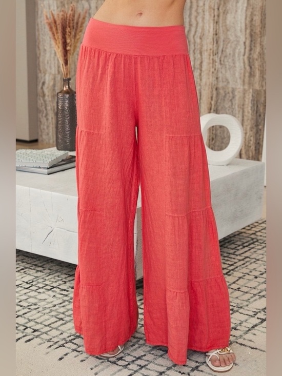 Milio Milano Pants - (2-36/255005-SOL-RED) LINEN TIERED PALAZZO PANT